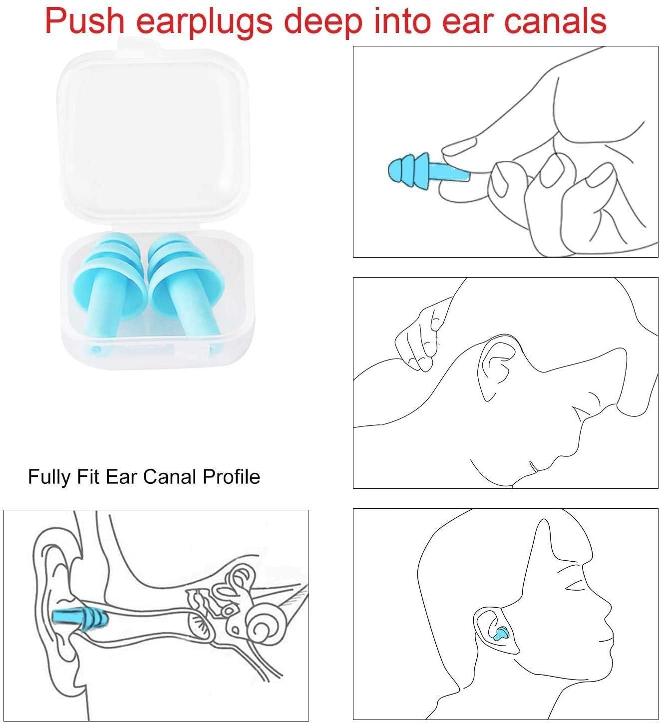 Prideal 2 Pairs Reusable Silicone Ear Plugs - NRR 32, Waterproof, Hypoallergenic - Ultra Comfortable Noise Reduction Earplugs for Sleeping, Swimming, Concerts and Airplanes (earplugs 2 Set) (Blue and Green)