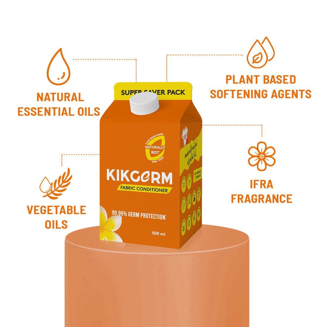 KIKGERM Kikgerm Plant Based Fabric Conditioner & Fabric Softener - Natural, Eco-friendly, Non-toxic, Chemical-free, Biodegradable - Kids Safe, Skin Safe - Long Lasting Fragrance & Softness - 500ml(Pack of 1)