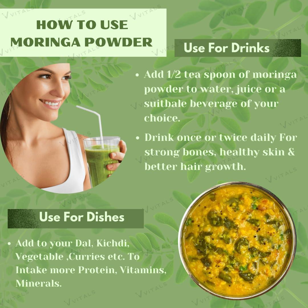 Vvitals Vvitals 100% Pure Organic Moringa Leaf Powder - 400 gm - Oleifera / Drumstick Leaves Powder natural multivitamin superfood improves Immunity, Digestion & Energy | Moringo / Murungai / Munagaku Podi for eating, helps in manage weight, hair grow & skin