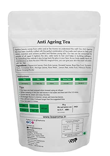 Tea Aroma - Making tea a healthy habit ! Tea Aroma - Anti Ageing Tea - Caffeine Free Tea With 12 Powerful herbs helps in Skin Tightening, Skin Glow, Hair Strengthening - Rich in Antioxidants - 50 g