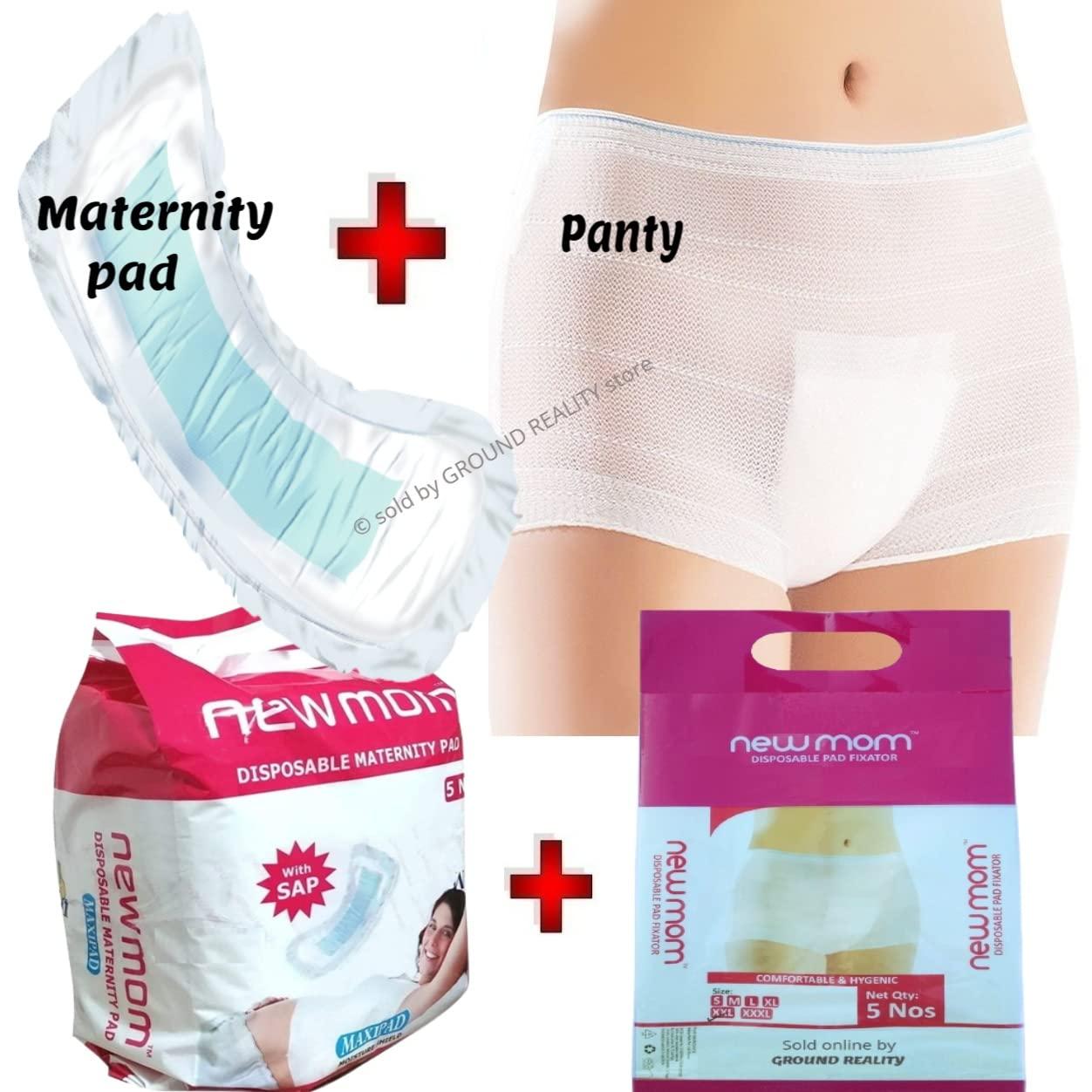 LUREME LUREME Combo Value Pack New Mom Maxi Maternity Sanitary Pads Napkins and XL Panty Pad Fixator for Pregnancy / After Delivery. 5 New Mom Pads and 5 XL (for Hip Size 101-112cm) Panty Pad Fixator