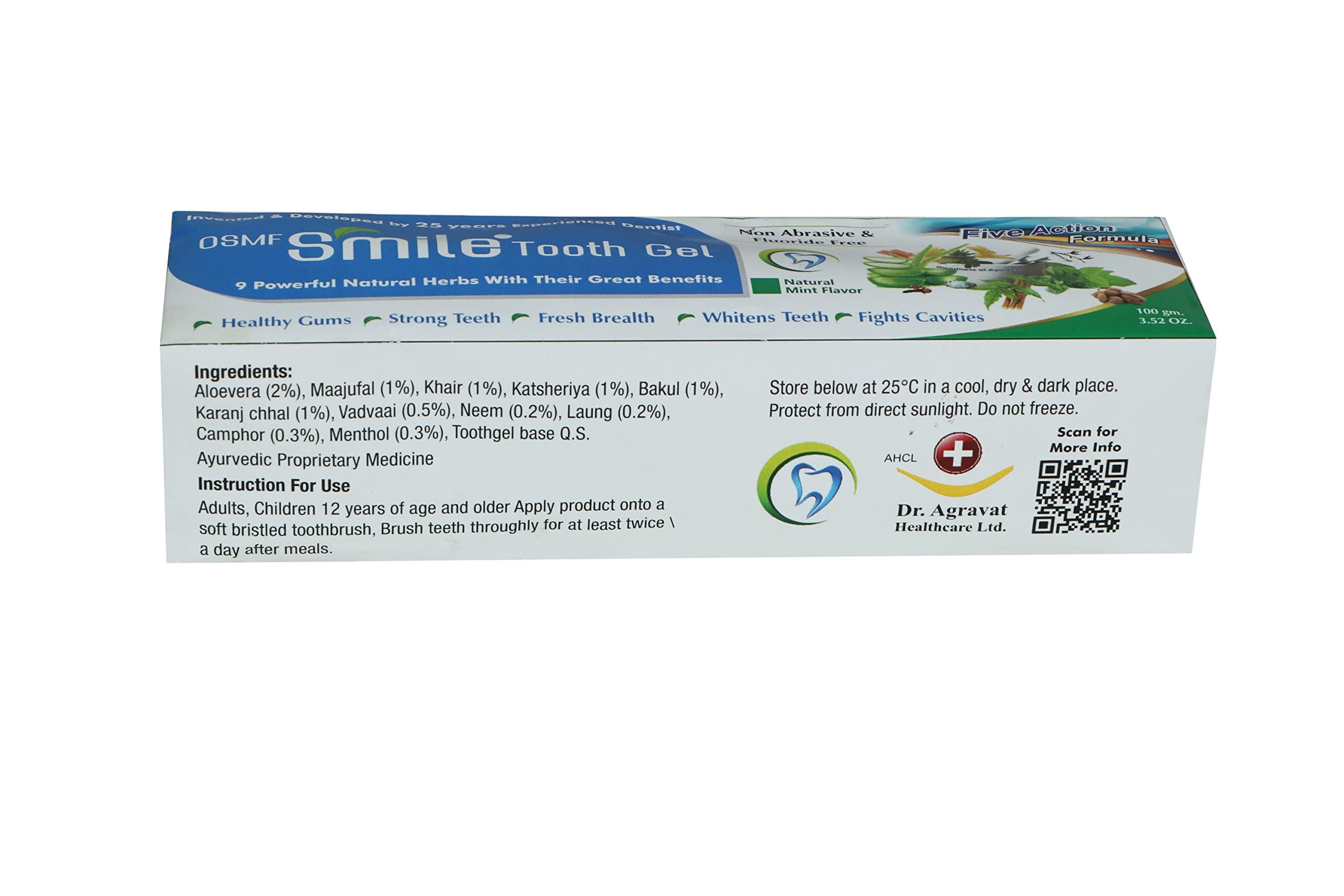 OSMF SMILE - TOOTH GEL OSMF SMILE - TOOTH GEL Natural Aloe Vera Tooth Gel, Reduce Sensitivity, Bleeding Gums, Whitens Teeth Toothpaste, Fluoride Free And Non Abrasive - 100 G