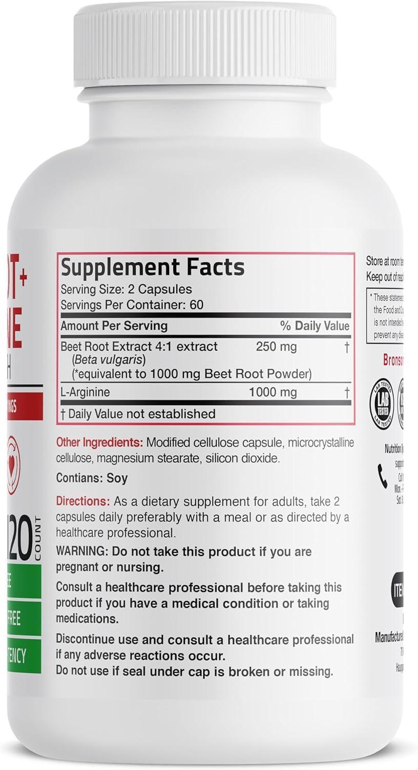 ATHINIKA NUTRITION Beet Root + L-Arginine 2000 MG Nitric Oxide Production- Non-GMO, 120 Vegetarian Capsules