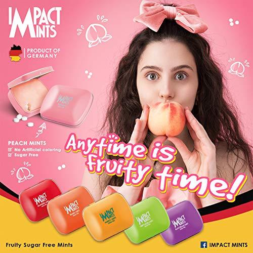 Impact Products Impact Mints Sugar-free Mints Peach Flavor (Pack of 3) 14g each, for everlasting & pleasant breath, product of Germany, pocket-friendly Mints in classic Tin packaging