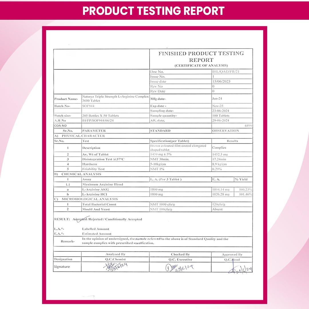 Naturyz NATURYZ Triple Strength 3600mg L-Arginine Complex | Bioactive form Arginine AKG & HCL for better absorption | Improves Pump & Performance | Ideal Pre-workout Supplement - 50 Tablets