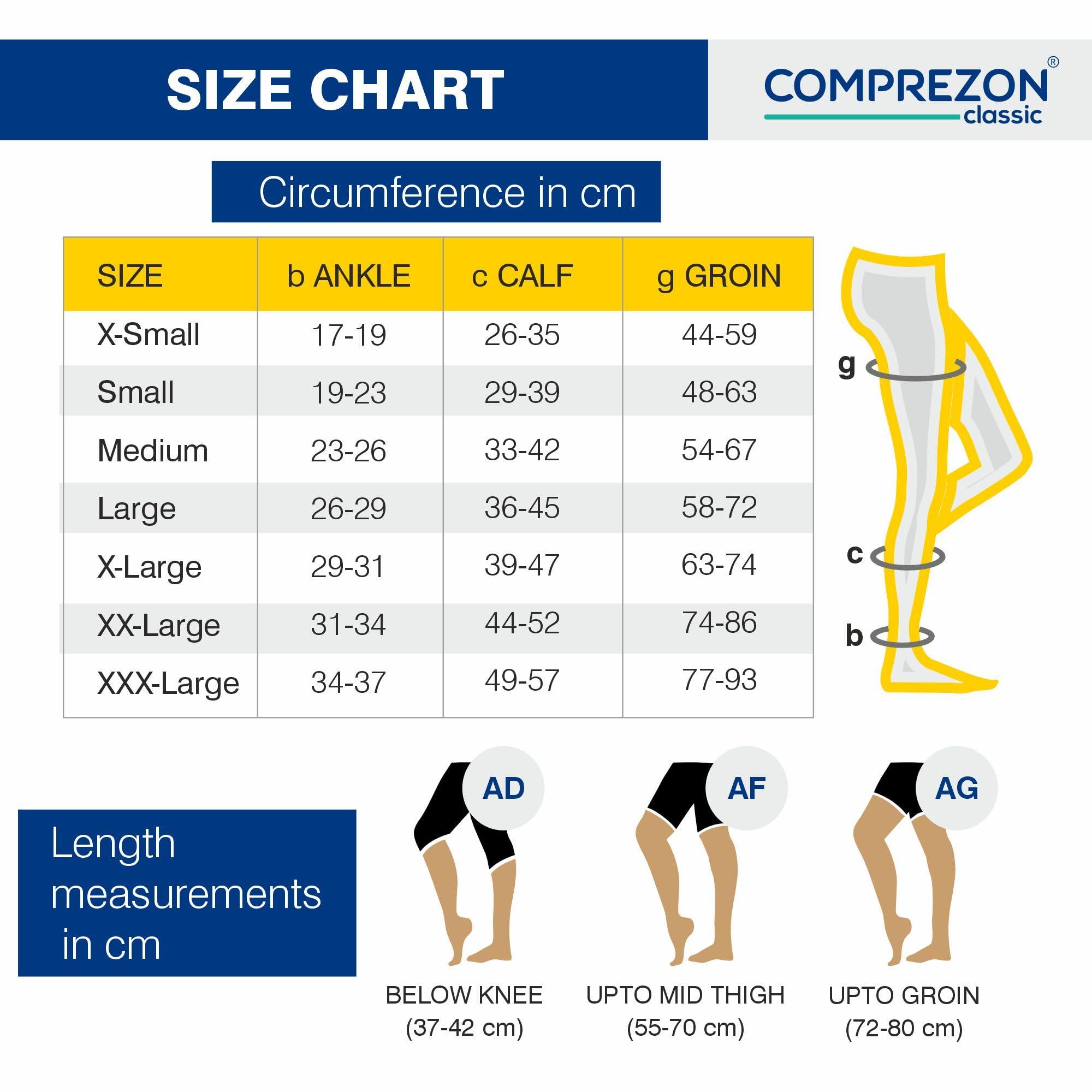 Comprezon Comprezon Classic Lycra Medical Compression Stockings | Class 1 Compression | Below Knee Length | Pain Relief & Swelling Reduction | Compression Socks for Men and Women | Varicose Veins Stockings (Large)