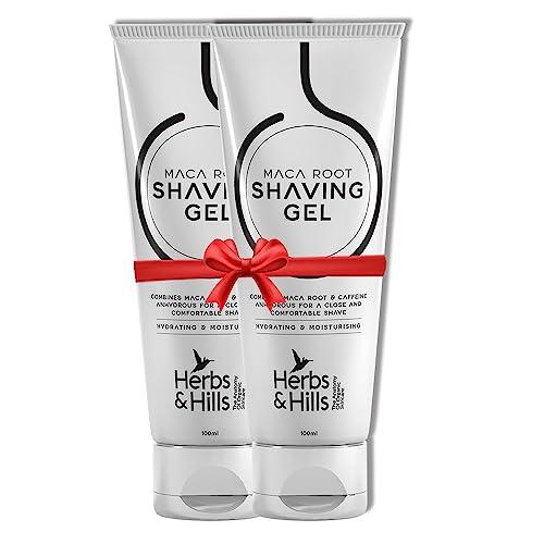 HERBS & HILLS Herbs & Hills Shaving Gel for Mens - 100ml Combines MACA Root & Caffeine Anhydrous for a Close and Comfortable Shave, Protect Skin from Redness, Irritation & Razor Burn Better than Foam