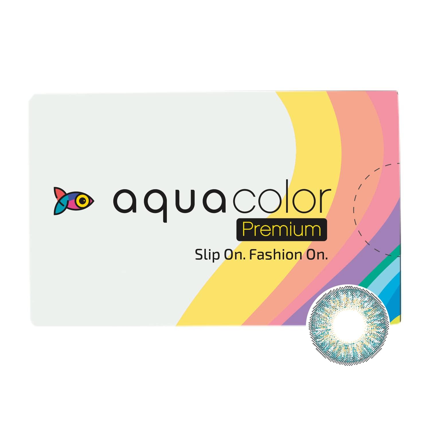 AQUALENS CONTACT LENSES Aquacolor Monthly Disposable Premium Turquoise Color Contact Lenses (2 Lens/Box) and 0 Power