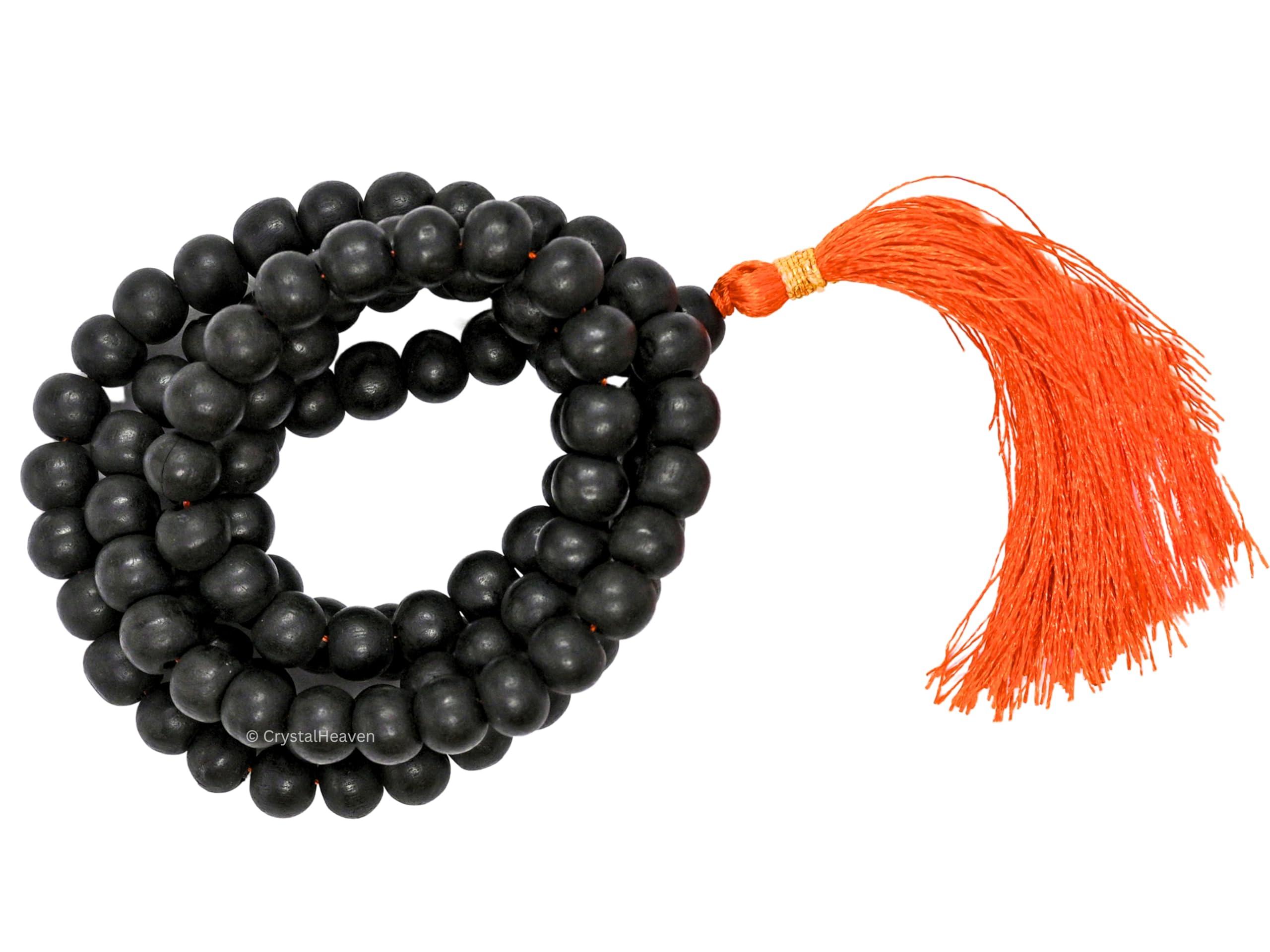 Crystal Heaven Certified Karungali Malai Original - Black Ebony Wood Mala - Original and Natural Karukali Malai For Men Women Pooja Supplies (108 Mala for Jaap) (8mm, Black)