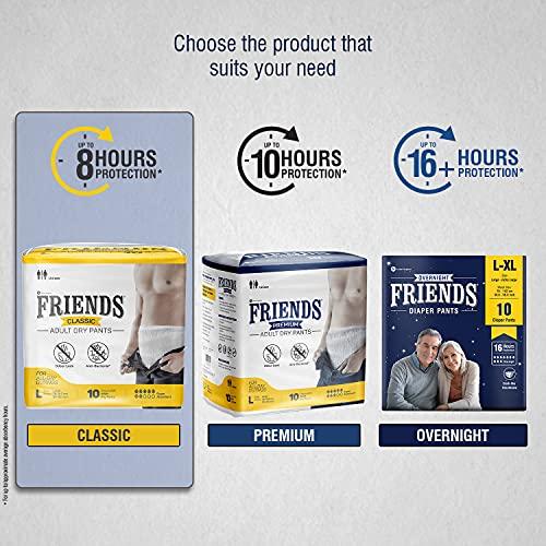 Friends Friends Classic Adult Diapers Pants Style - 20 Count (Large) with odour lock and Anti-Bacterial Absorbent Core- Waist Size 30-56 inch ; 76-142cm