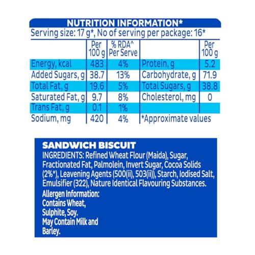 Oreo Oreo Cadbury Vanilla Flavour Crme Sandwich Biscuit, Pack Of 4 X 288.75 Gram Family Pack