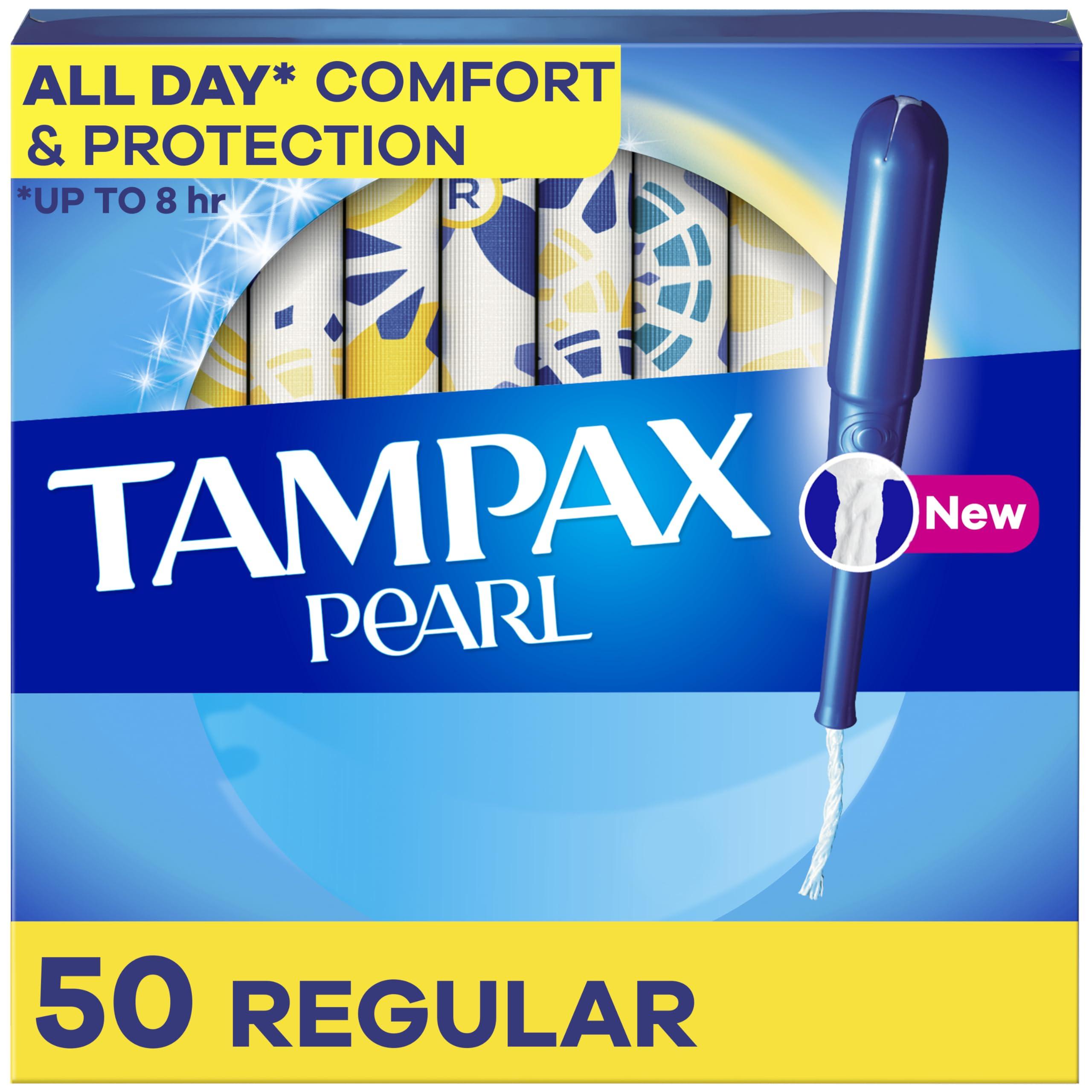 Tampax Tampax Pearl Plastic Tampons, Regular Absorbency, Unscented, 50 Count