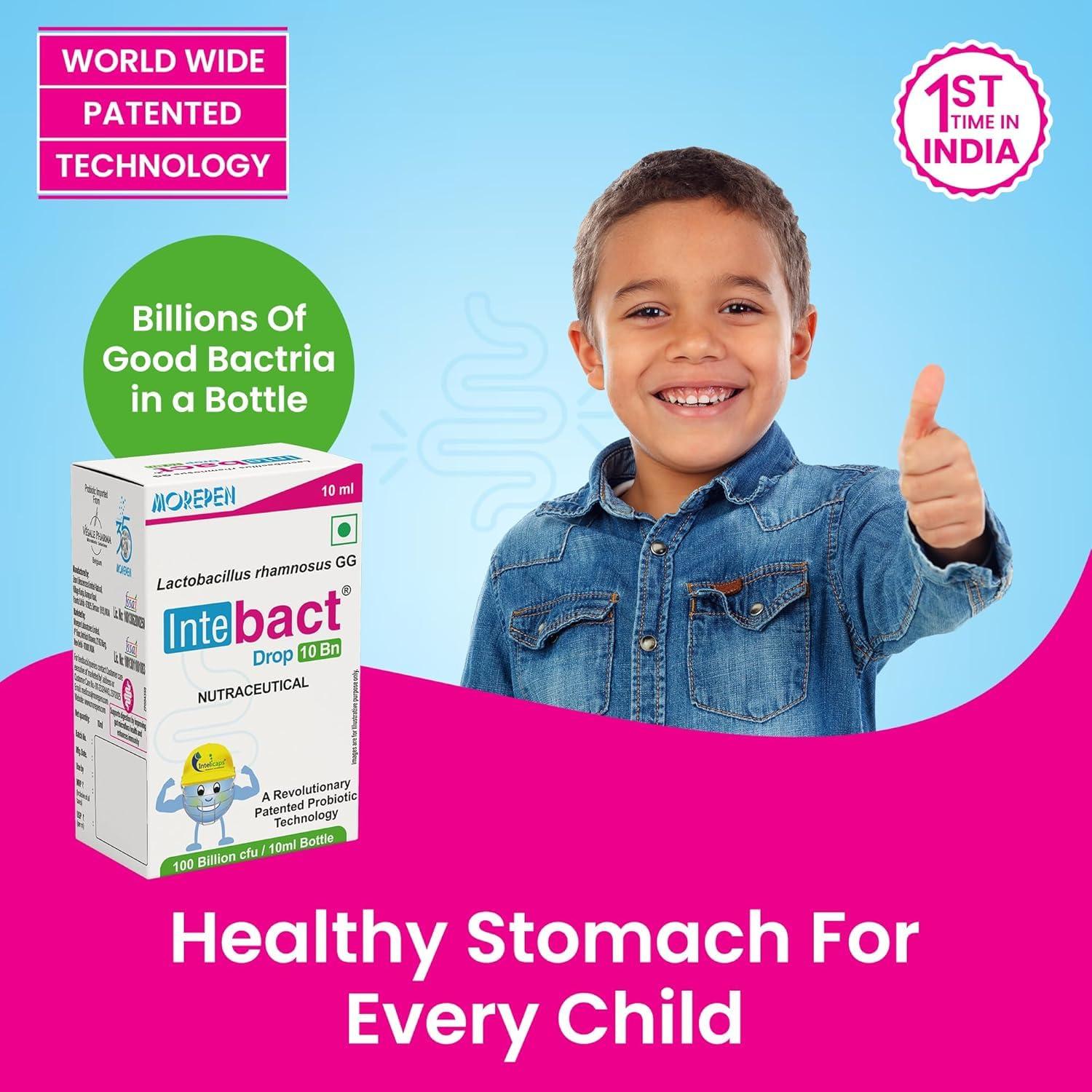 Dr. Morepen Morepen INTEBACT PROBIOTIC DROPS 10BN CFU|Supplement for Gut Health - 10 ml pack of 2