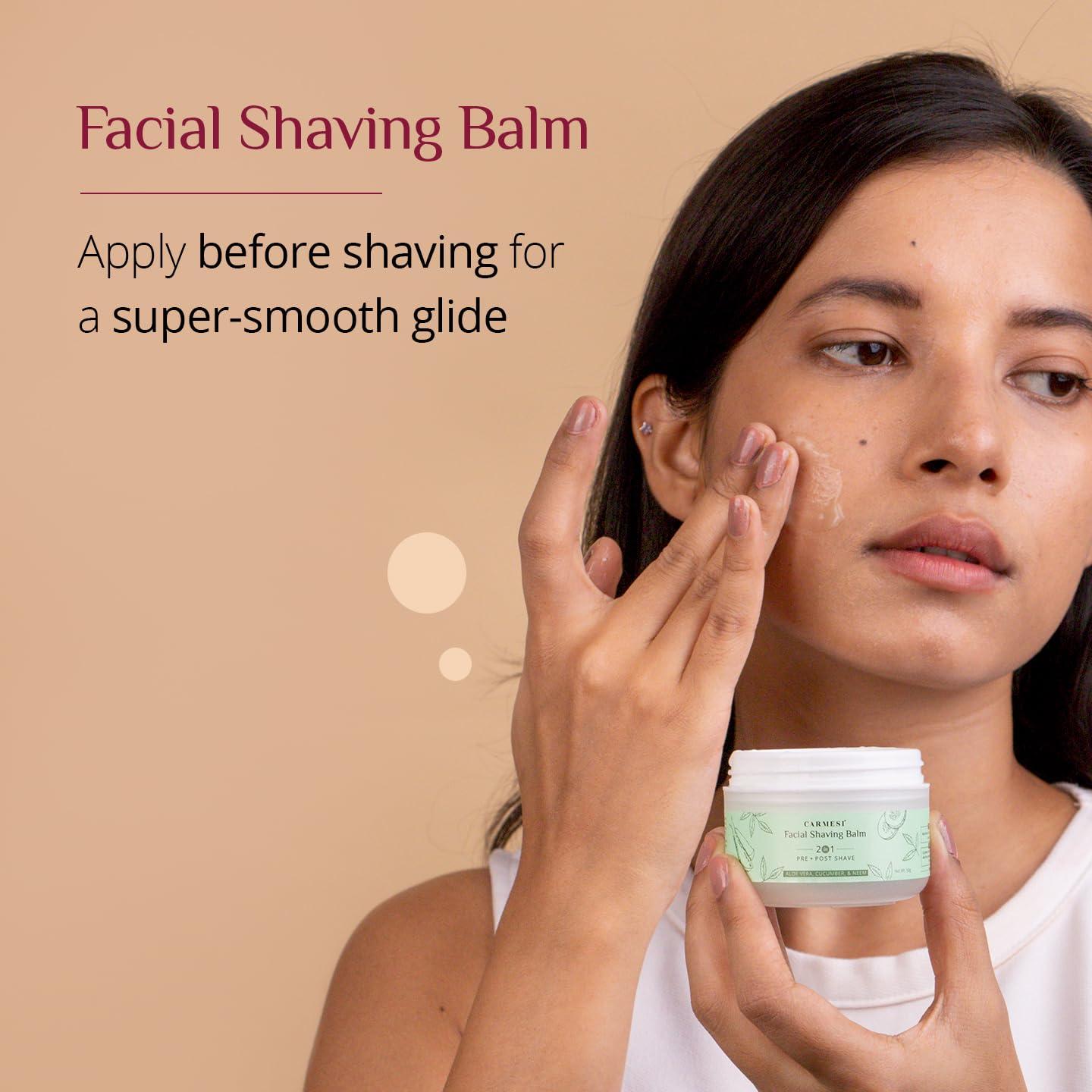 Carmesi Carmesi Women\'s Face Hair Removal Combo | 1 Face Razor, 1 Eyebrow Razor, 1 Facial Shaving Balm | Instant & Painless Hair Removal | For Eyebrows, Upper Lip, Forehead, Peach Fuzz, Chin and Sideburns