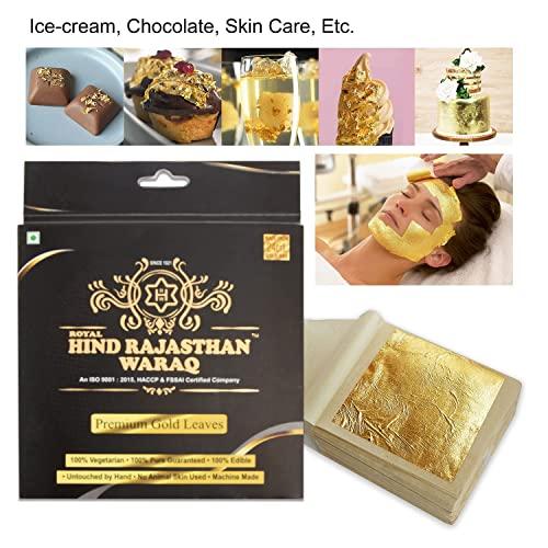 ROYAL HIND RAJASTHAN WARAQ ROYAL HIND RAJASTHAN WARAQ Gold Vark for Sweets - Gold Edible Finest Gold Leaves (5Inch*3 Inch-4 sheets)