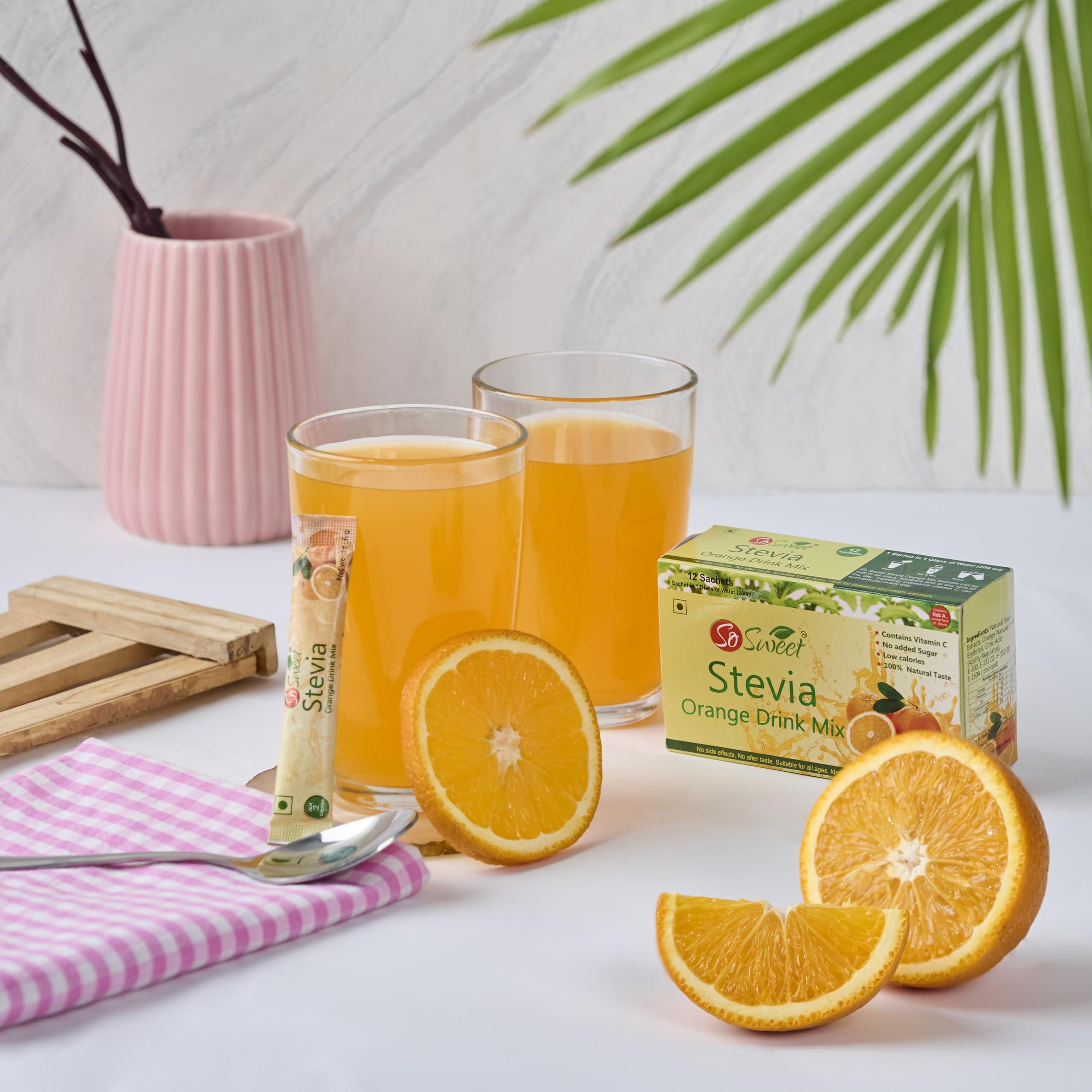 So sweet So Sweet Stevia Orange Instant Drink Mix Sugar Free | Zero Calories| Enrich with Vitamin C | 12 Sachets
