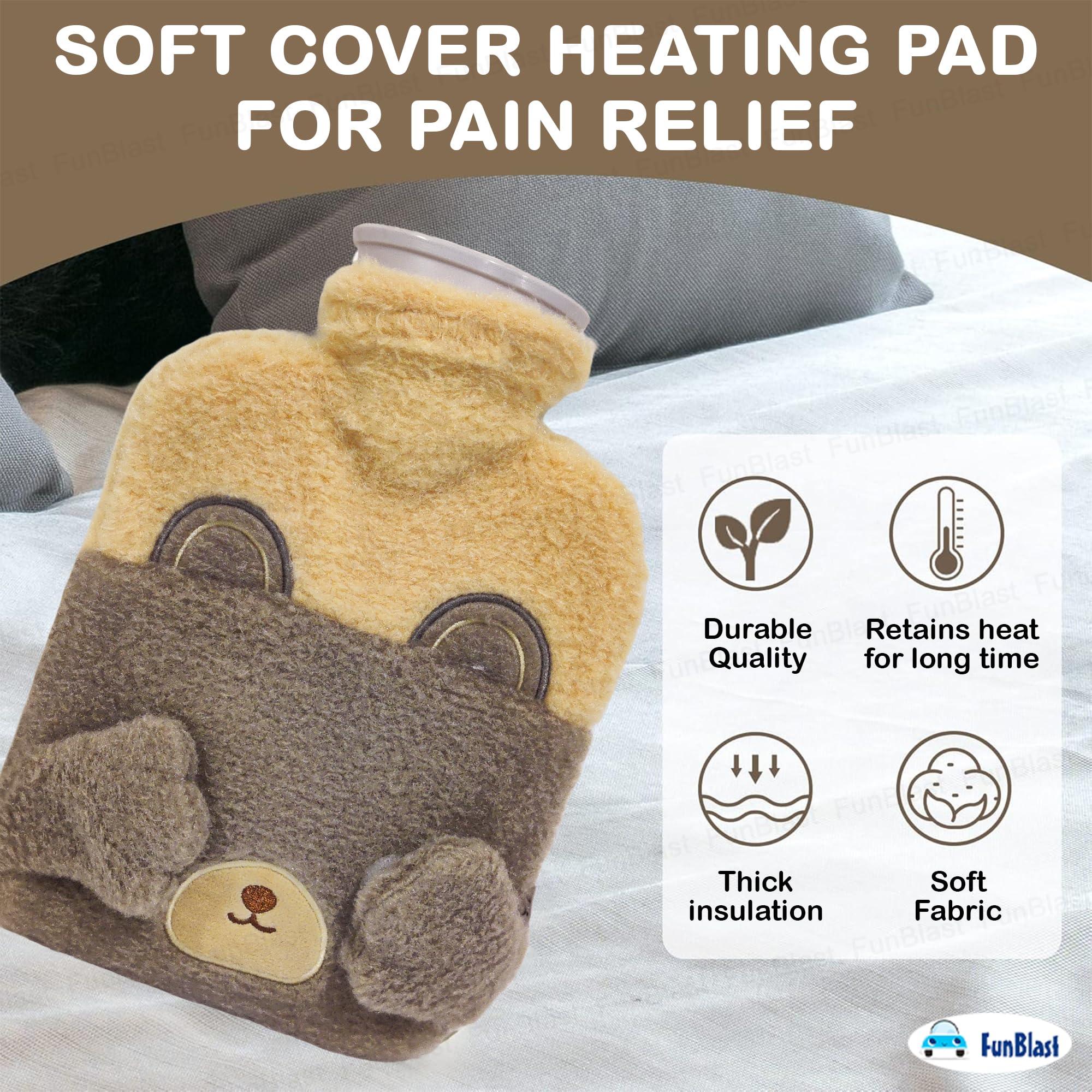 FunBlast FunBlast Hot Water Bag with Cute Cartoon Design Soft Cover for Pain Relief Heating Bag, Heating Pad Hot Water Bottle & Rubber Bottle for Hot Water Bag for Pain Relief- 1000 ML (Brown-Bear)