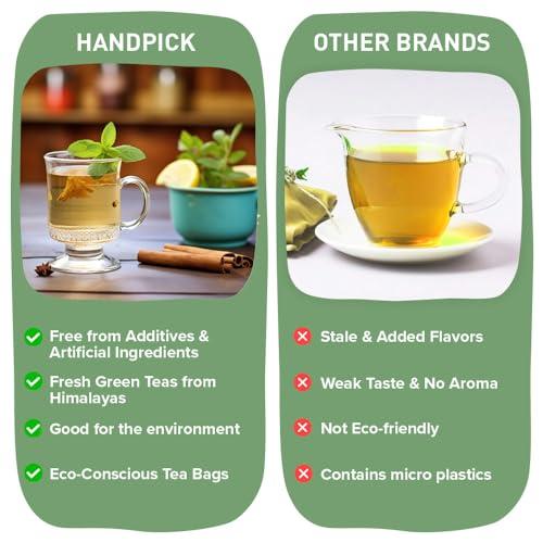 HANDPICK HANDPICK, Vedic Detox Kahwa Green Tea - 100 Tea Bags | Improves Digestion & Aids in Detoxification | Blend of 10 Real Ayurvedic Herbs - Tulsi, Ginger, Black Pepper, Clove, Nutmeg & Rock Salt