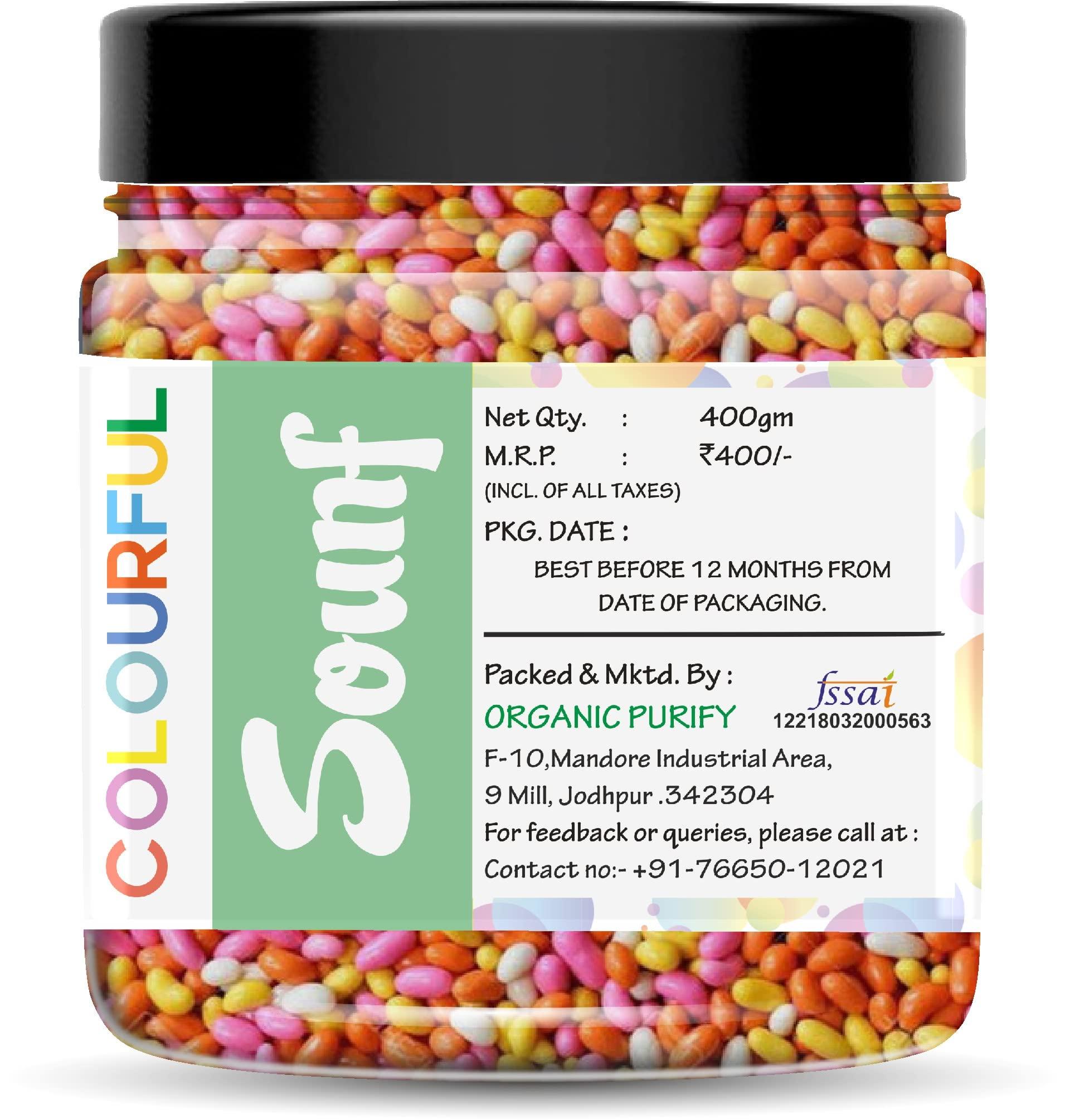 ORGANIC PURIFY Organic Purify Sugar Coated Fennel Seeds/Fennel Candy/Sugar Coated Saunf, Mouth Freshner Jar Pack 400g