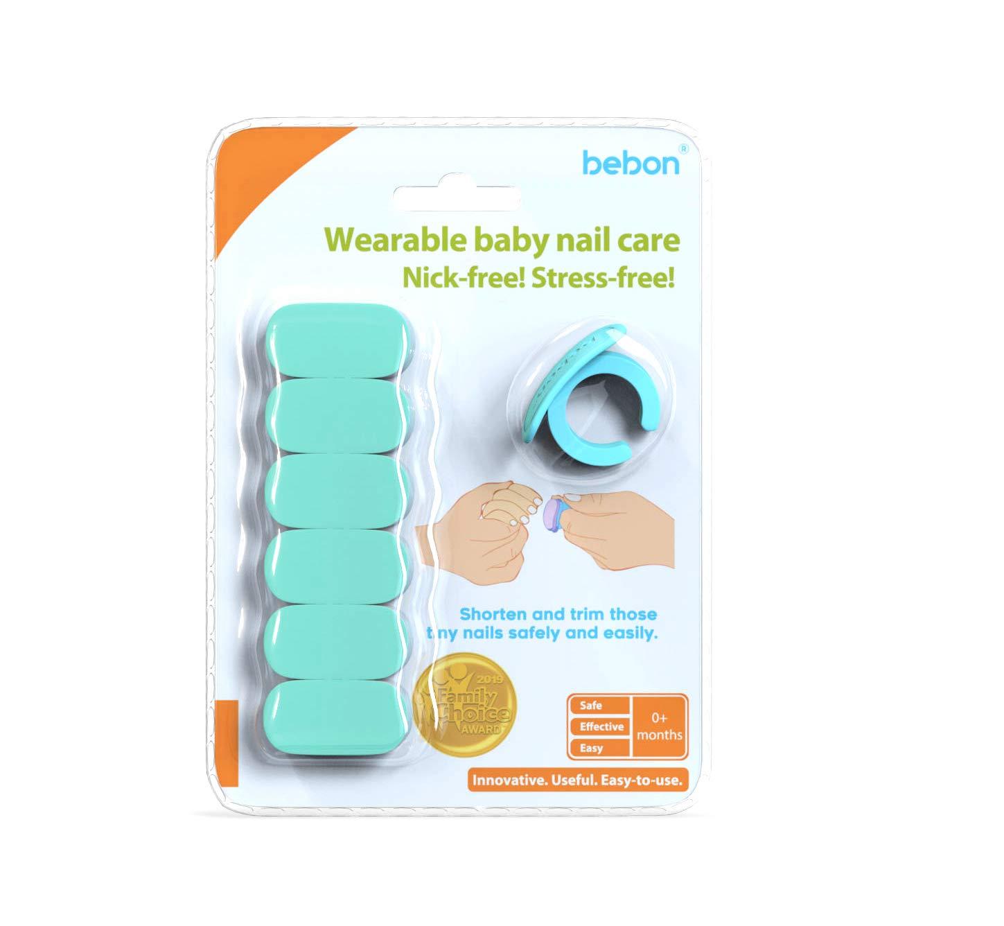 bebon Wearable Baby Nail File with a Ring for Your Finger I Very Useful Baby Nail Care Set for Newborns I 18 Snap-Off Disposable Files/Baby Nail File (0 Months+)