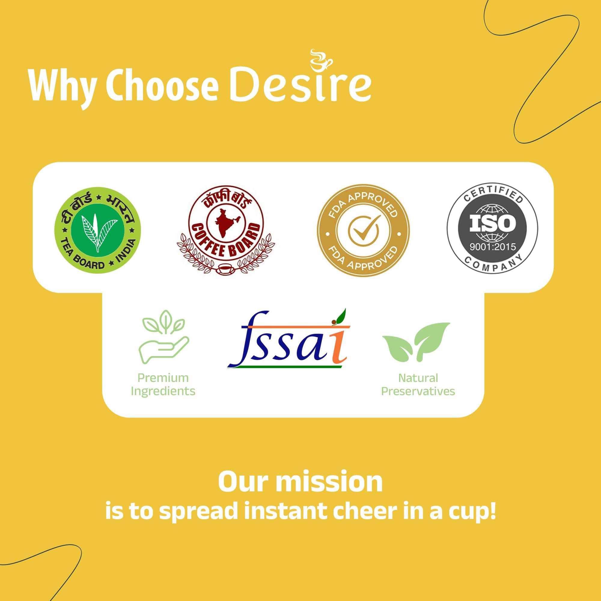 Desire instant premix Desire Instant Premix Lemongrass Ginger Tea Powder Low Sugar (Diet) - Boost Immunity Chai - Ideal for Manual or Vending Machines Use - Infused with Natural Lemongrass Plant and Ginger Extract - 500g