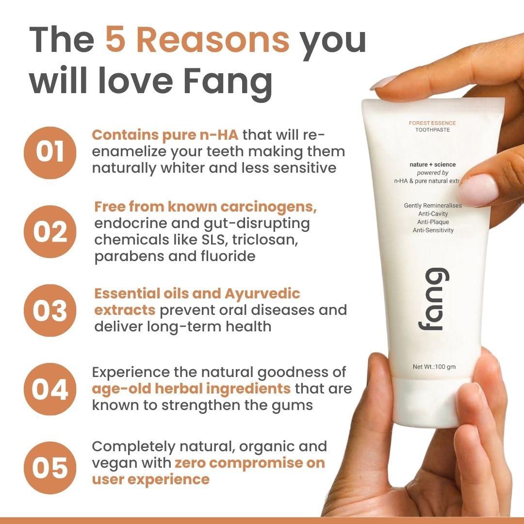 Fang Fang Forest Essence Natural Toothpaste|Fluoride Free Hydroxyapatite|Teeth Whitening|Heals Sensitive Teeth|Fights Cavities,Gum Diseases & Bad Breath|SLS & Chemical Free|Organic, Vegan (Forest Essence, 1)