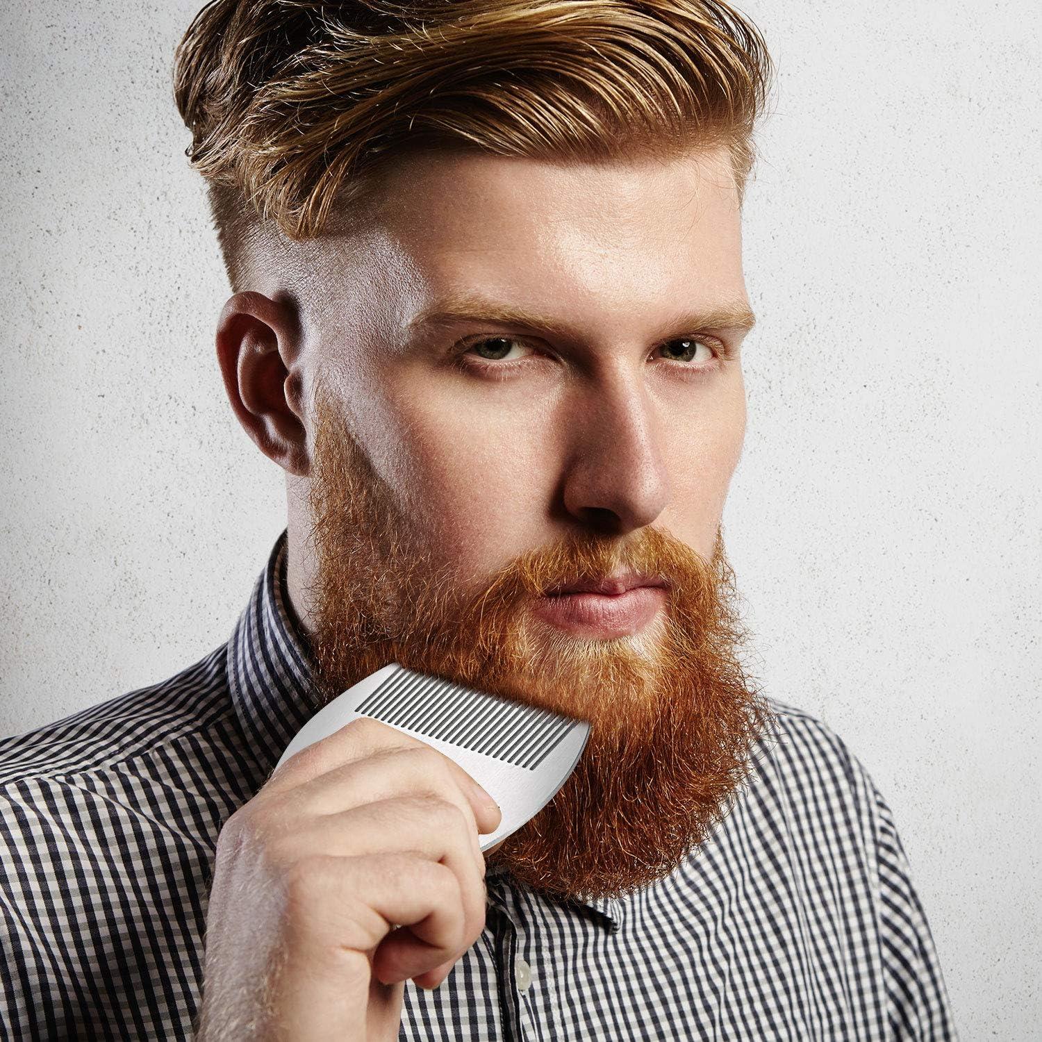 AhfuLife Stainless Steel Metal Hair&Beard Comb - Anti-Static Dual Action Beard Comb - Credit Card Size Comb Perfect for Wallet and Pocket - Presented in Gift Box (Stainless Steel Comb (2pcs))