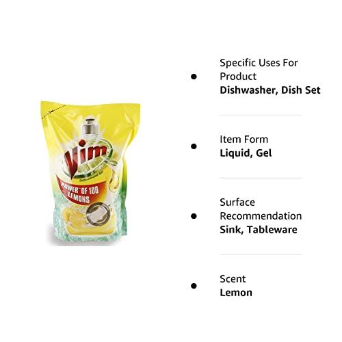 Vim Vim Dishwash Liquid, Lemon, 1 litre refill pouch