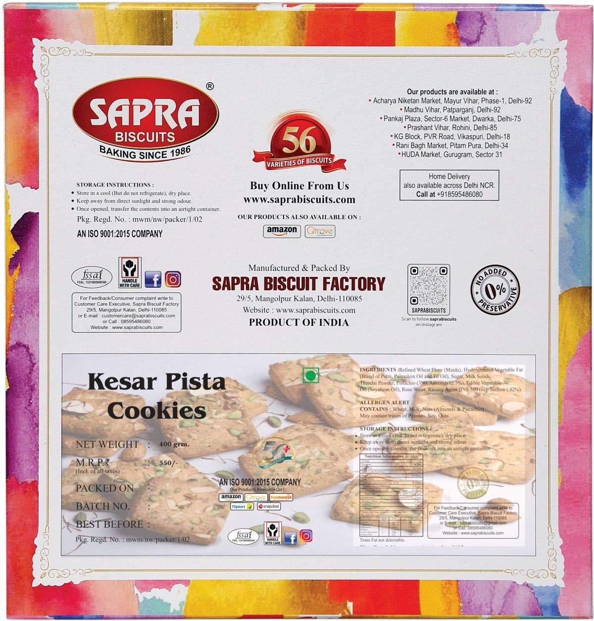 Sapra Biscuits Sapra Biscuits Kesar Pista Biscuits (400g)