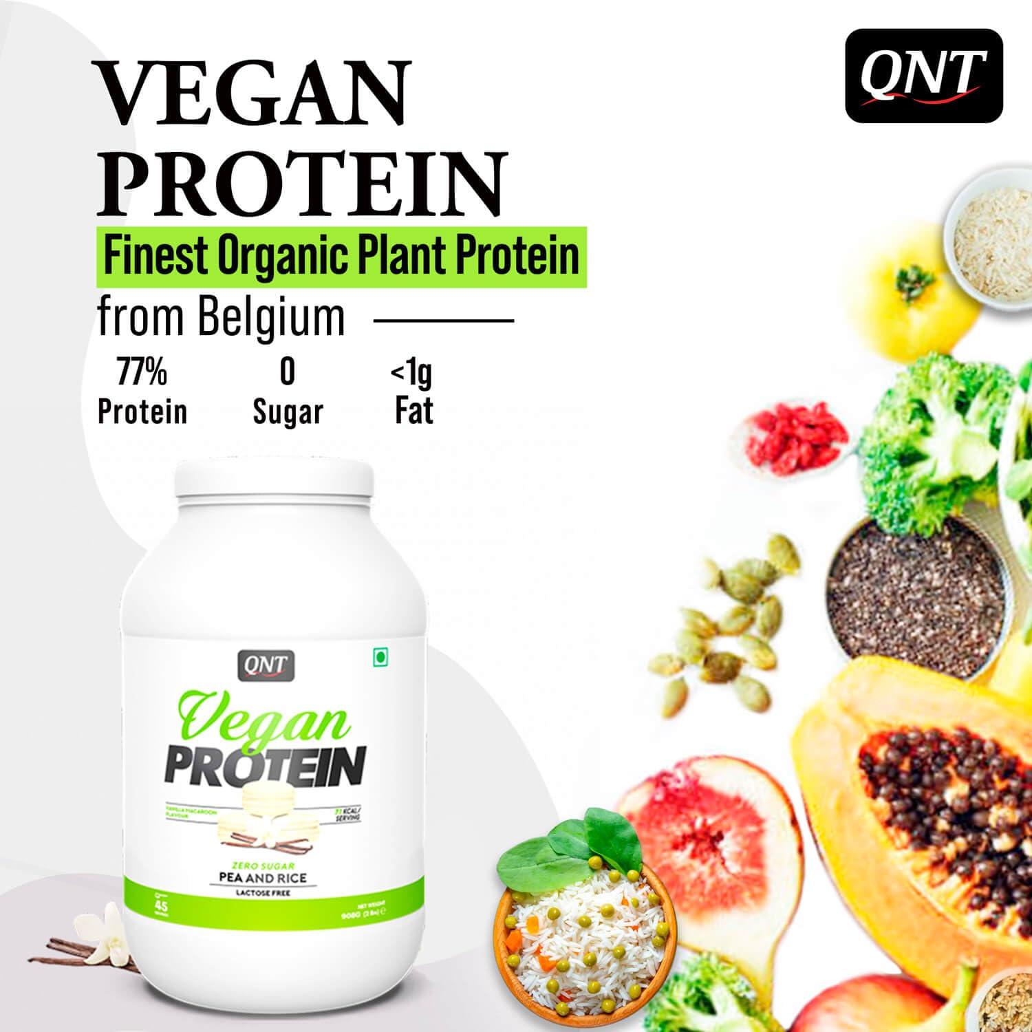 QNT QNT Vegan Protein | 100% Plant Based Protein with Amino Acids | Chocolate Muffin Flavour | 908g | 45 Servings (70% Protein, 0 Sugar, Lactose free)