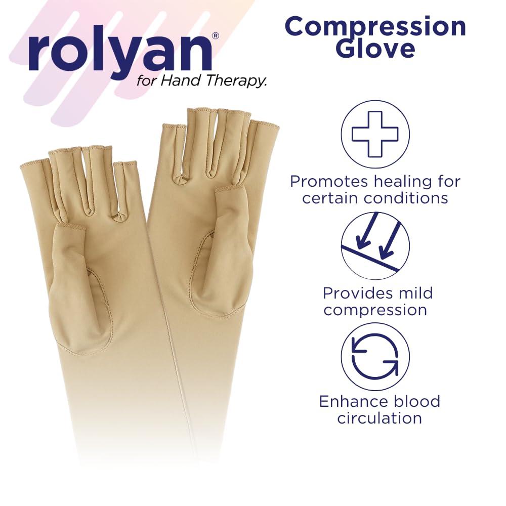 Rolyan Rolyan 92744201 Compression Glove, Right Handed Open Finger Glove, Size Large, Swelling and Edema Glove with Seams on Inside for Wearing Under Clothes