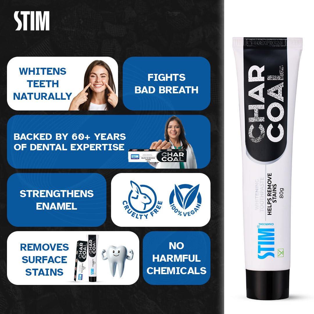 STIM STIM Charcoal Toothpaste For Natural Whitening (80g) Pack of 3