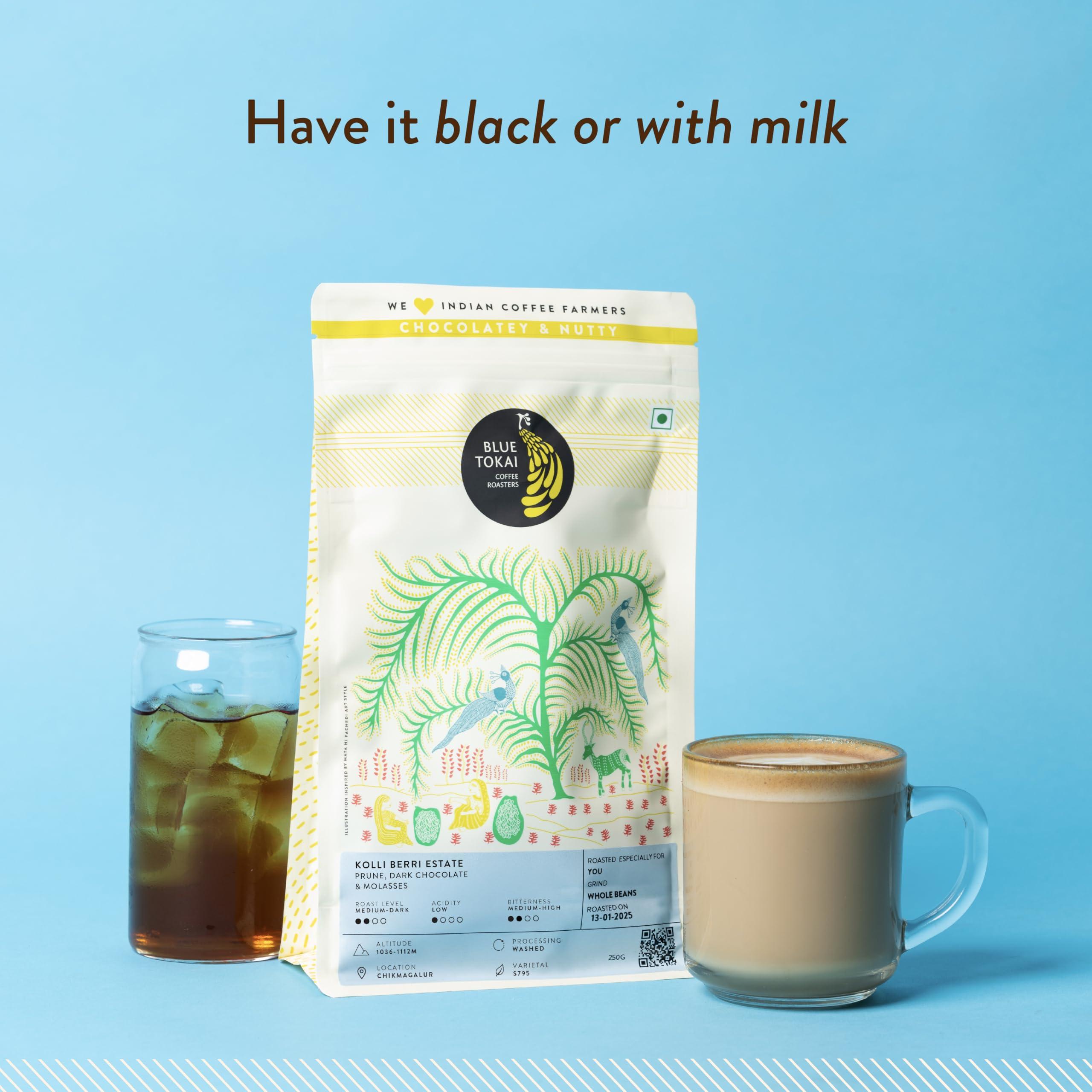 Blue Tokai Coffee Roasters Blue Tokai Coffee Roasters Kolli Berri Estate - Medium Dark Roast (Turkish Grind) 250g | Made With 100% Specialty Grade Arabica Freshly Roasted Ground Coffee, Bag