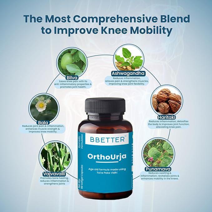 BBETTER BBETTER OrthoUrja - Ayurvedic Knee Pain, Joint Pain & Arthiritis Relief | Made by Taila Paka Vidhi Method | 120 Softgels for Knee Pain, Joint Pain & Arthritis Relief