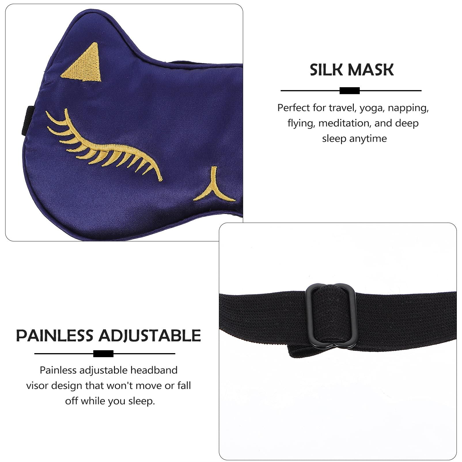 HEALLILY HEALLILY 1Pc Imitation Silk Blindfold Sleeping Shading Eye Blindfold Cartoon Cat Eye Blindfold with Adjustable Buckle for Home Office School Sleep (Navy)