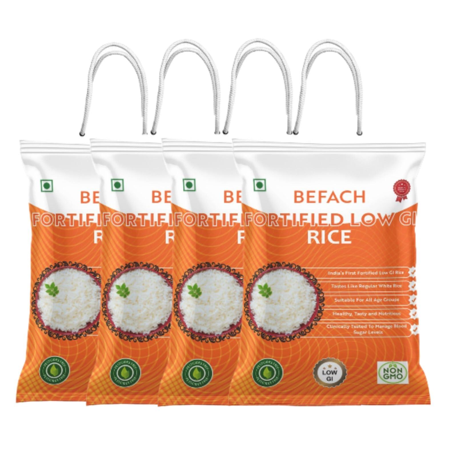 Befach 4x Befach Fortified Low GI Rice | Free of Pesticides, Non GMO, Certified Low GI & Low Sugar White Rice Perfect for Diet & Diabetic Patients | 4.5 kg (Pack of 3)