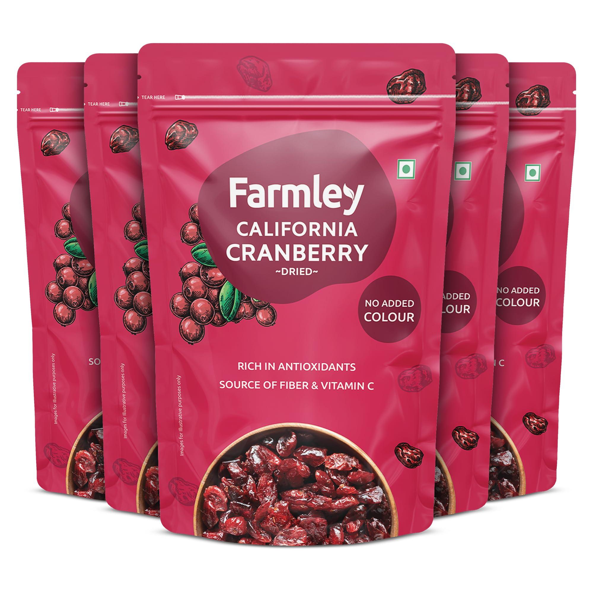 Farmley Farmley Canadian Dried Cranberry I 200 gram I Dry Fruit, Berries, High Nutrient and Antioxidant No Added Preservatives (Pack Of 5, Pouch)