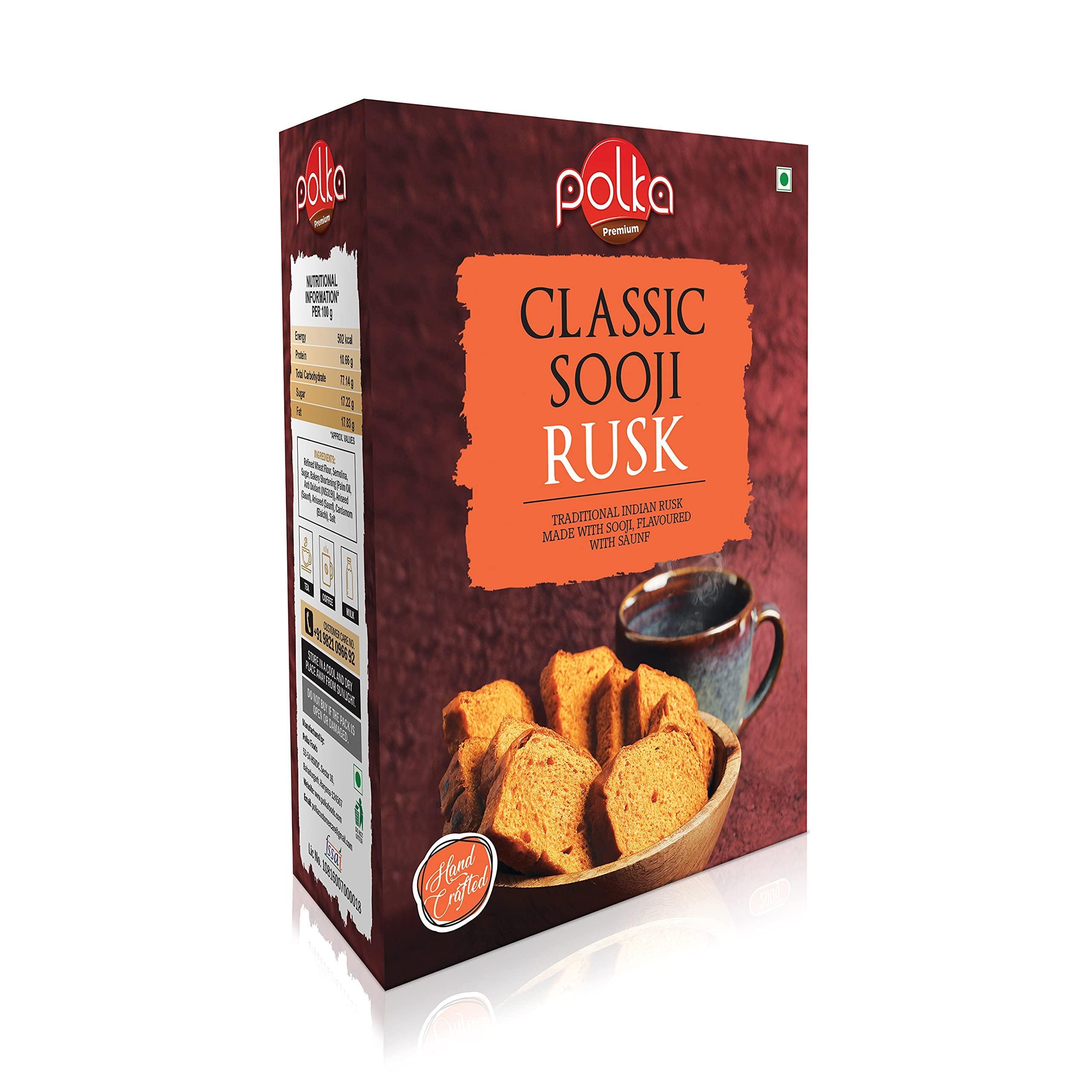 POLKA POLKA Classic Sooji Rusk I Pack of 3 - 200GM X 3 = 600GM I Rusk with Suji, Elaichi & Saunf I High Fibre Toast I Handcrafted Bakery Items I Snacks In Fresh I Snacks Combo (SUJI RUSK, 600 GM)