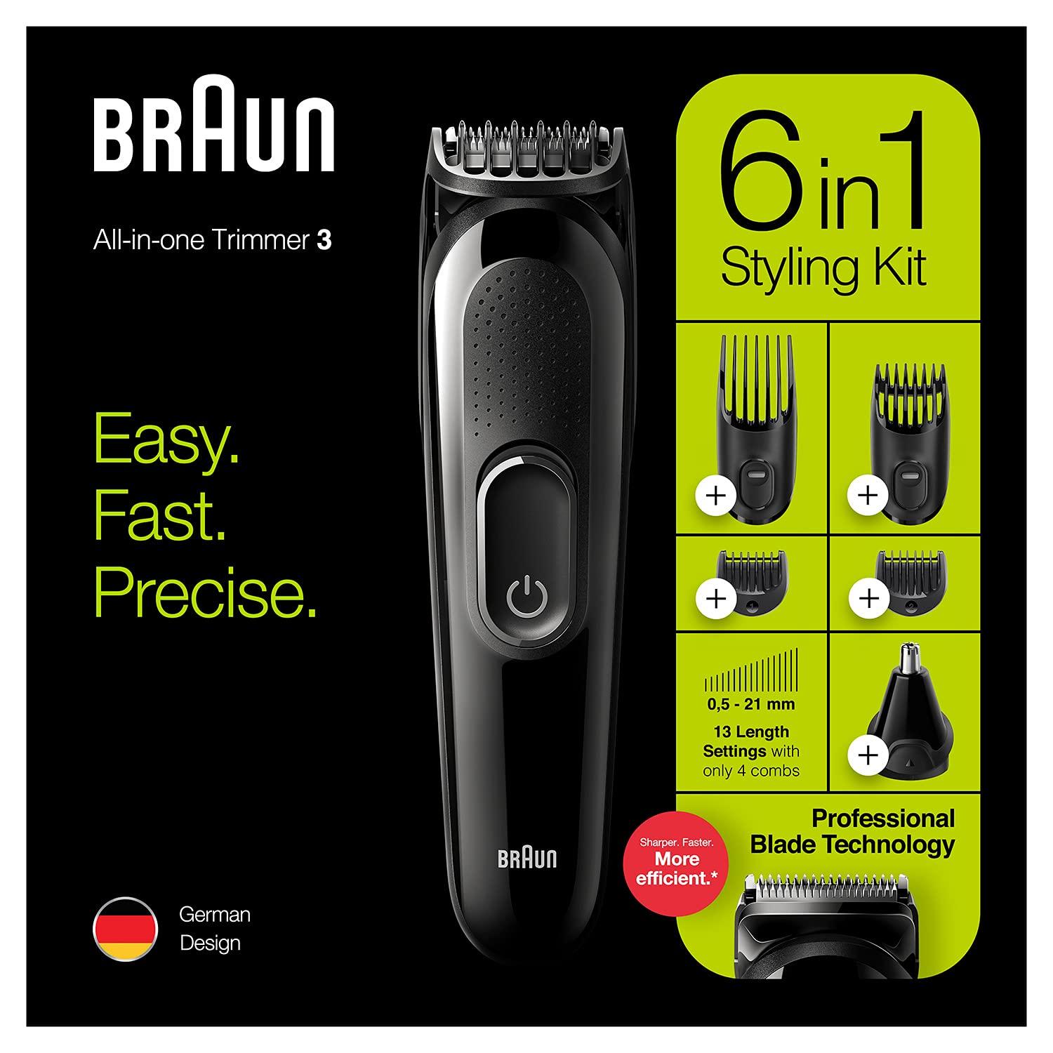 Braun Braun Hair Clippers for Men MGK3220, 6-in-1 Beard Trimmer, Ear and Nose Trimmer, Cordless & Rechargeable, Multicolor
