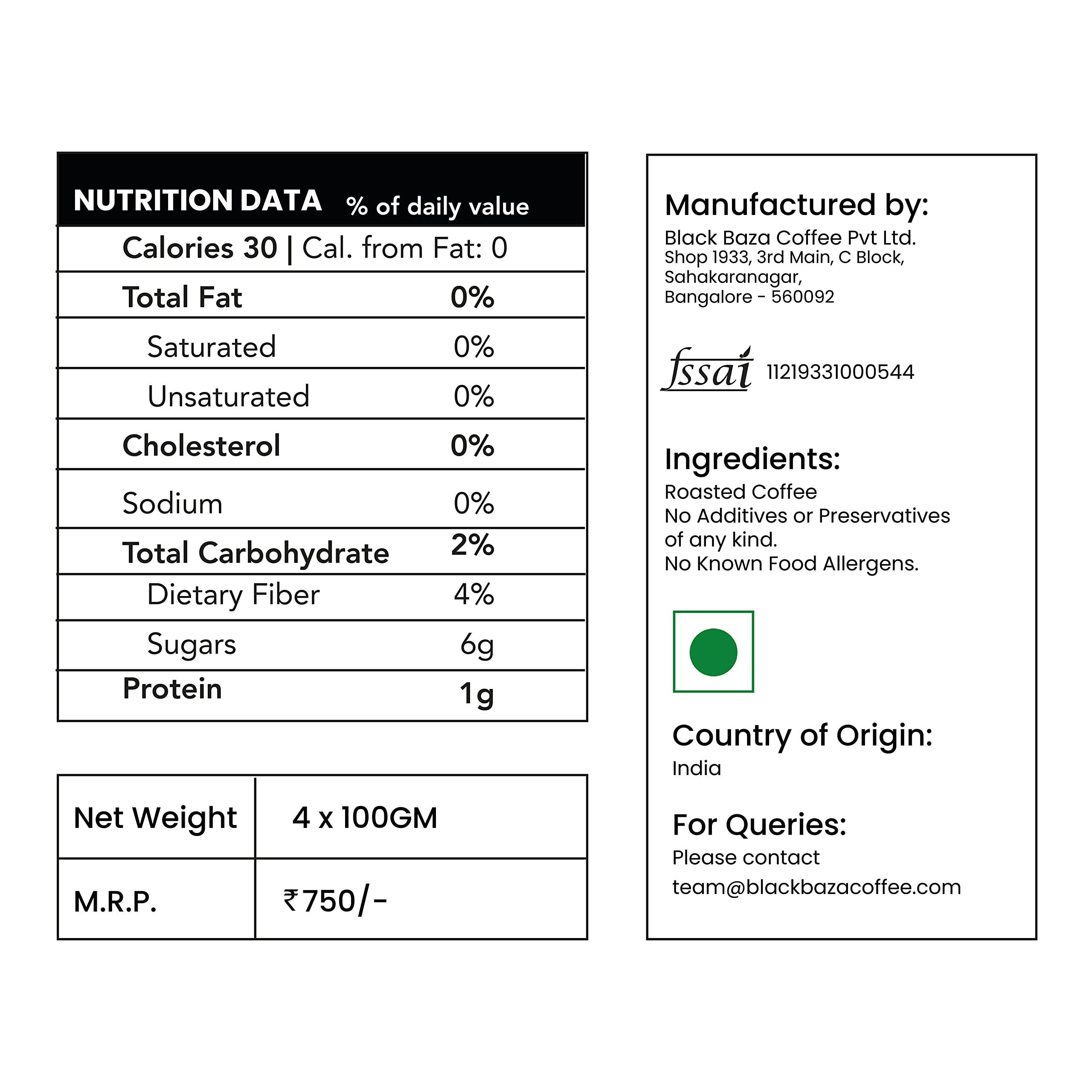 Black Baza Coffee Co. Black Baza Coffee, Specialty Arabica Sampler Pack, Freshly Roasted, Organic (Whole Beans, 4 x 100 grams)