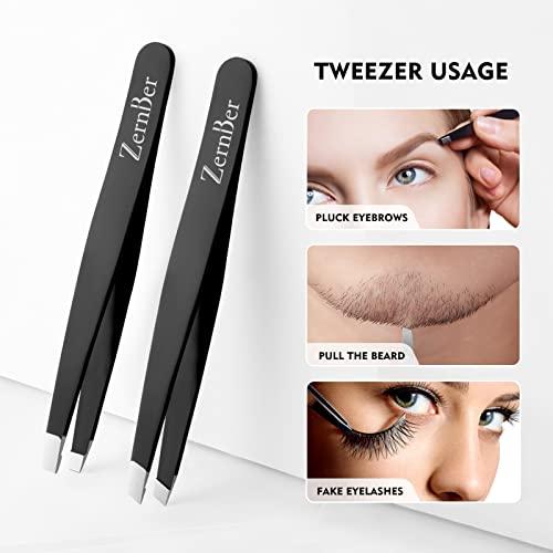 ZERNBER ZERNBER Tweezers for Women Stainless Steel Precision Tweezer Set with Leather Bag ,Eyebrow Tweezers for Facial Hair, Ingrown Hair, Splinters and More (4 Count)