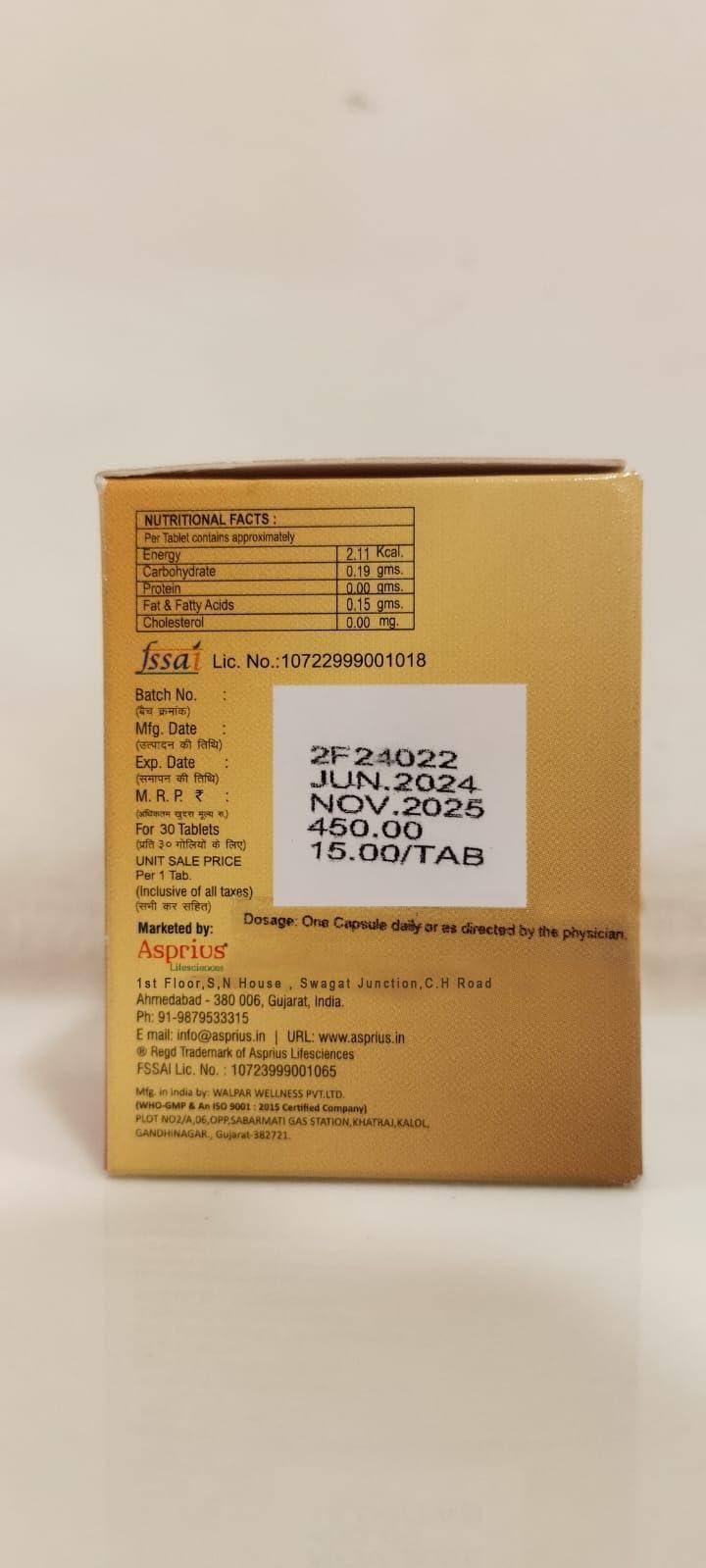 Asprius Multivitamin Tablets, Multi-minerals and Ginseng Extract, Enhances Energy, Stamina & Immunity Booster with Omega-3 Fatty Acids -30veg Tablets