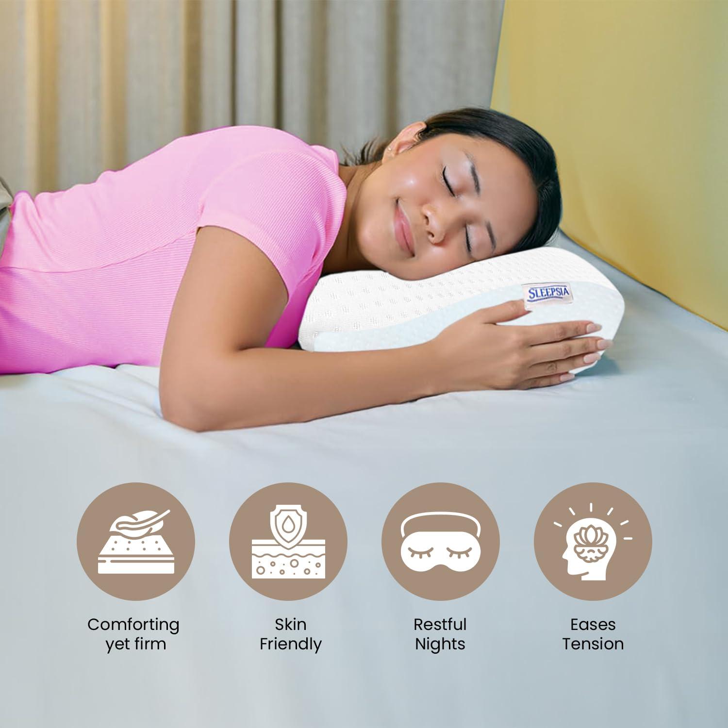 Sleepsia Sleepsia Memory Foam Pillow | 1 Year Warranty | Cervical Pillow for Neck Pain, Pillow for Neck Pain, Orthopedic Pillow with Extra Curve Neck Support for Sleeping, Side & Back Sleepers (White)