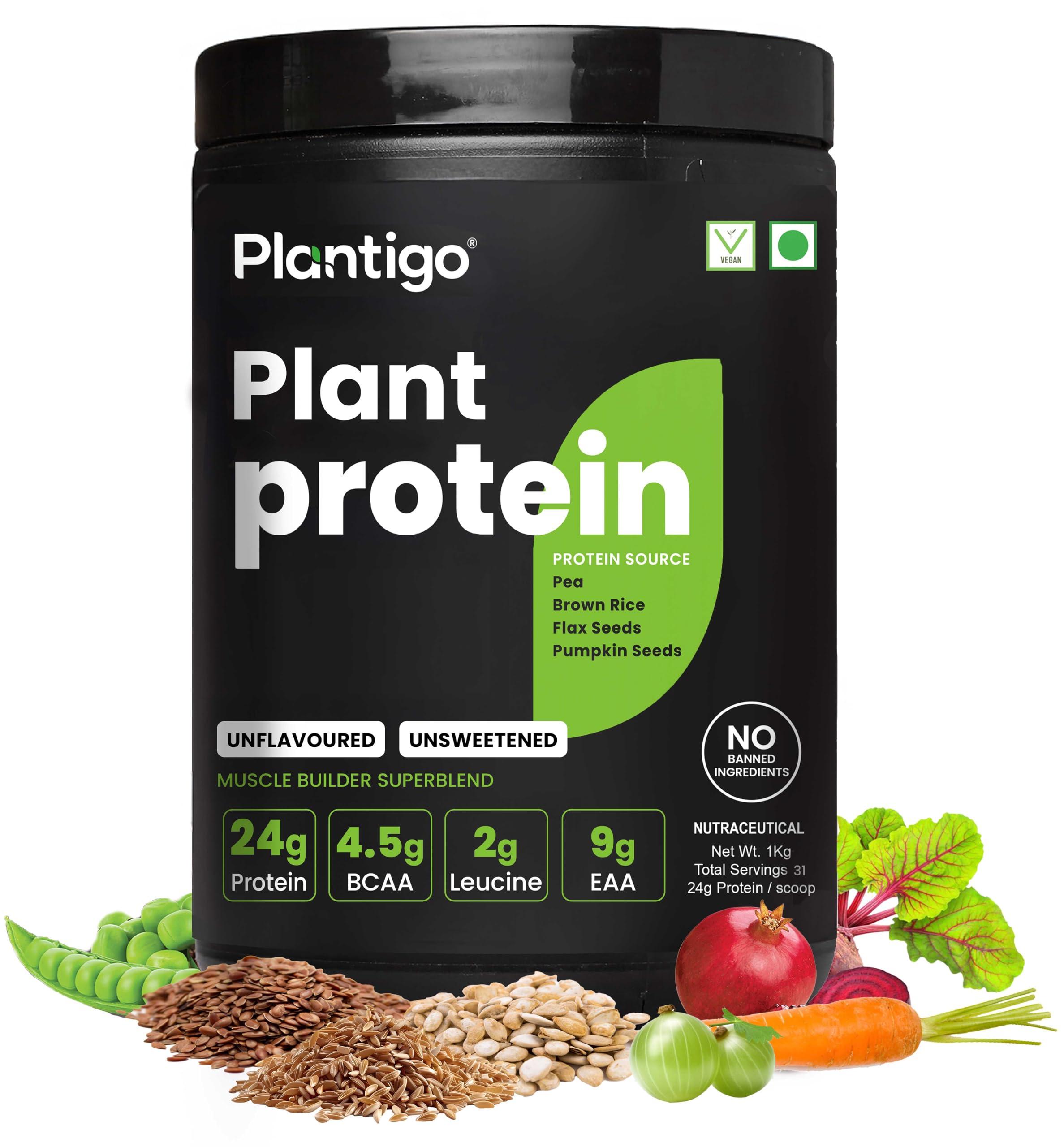 PLANTIGO Plantigo Plant Protein Powder 1kg Unflavoured, Unsweetened | 30g Protein, 5g BCAA, 2g Leucine Per 40g Scoop | No Sugar, No Sweetener, No Preservatives Protein Powder for Women, Men, Diabetes