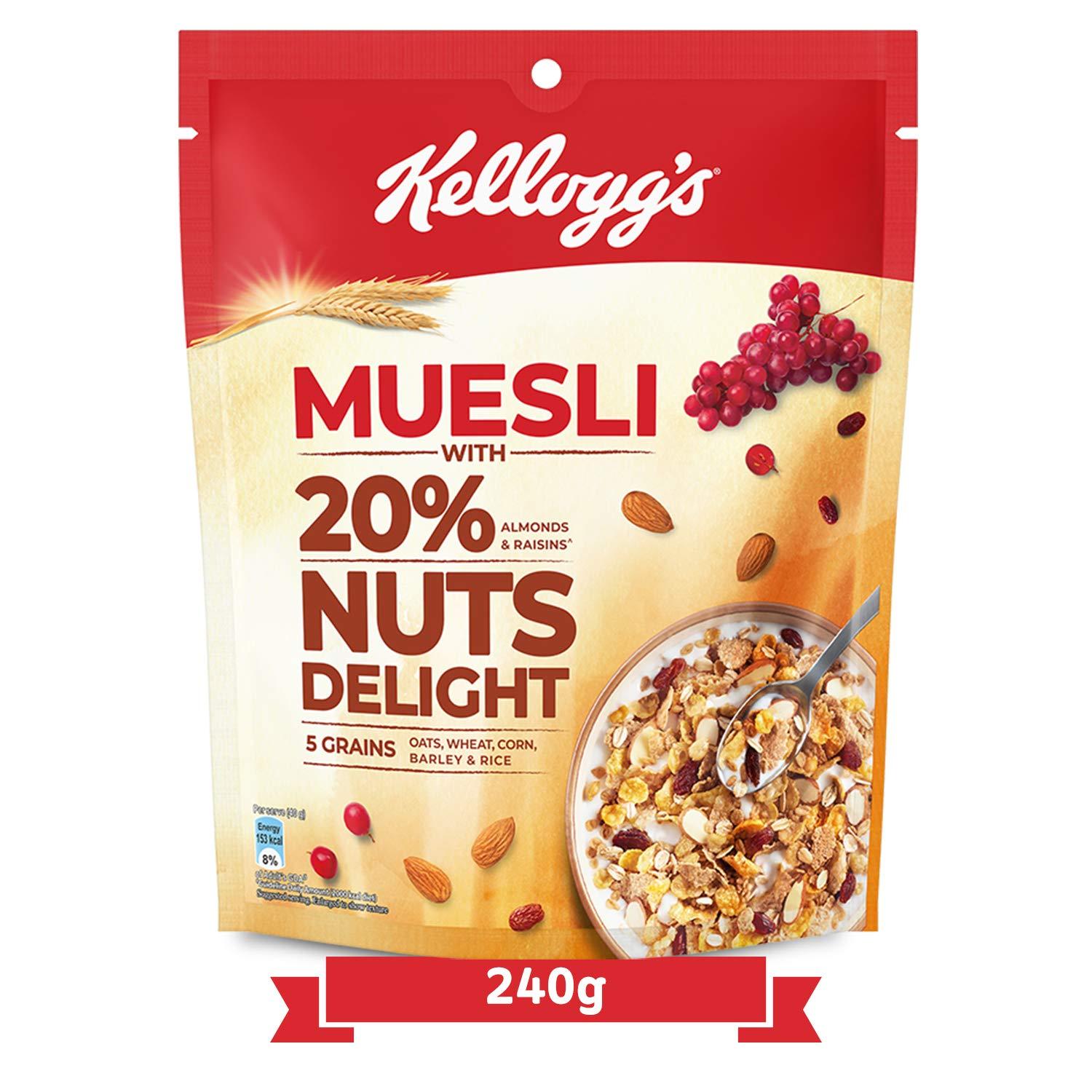 Kellogg's Kellogg\'s Muesli 20% Nuts Delight|Breakfast Cereal|High In Iron|High In Fibre|Naturally Cholesterol Free|240G Pack