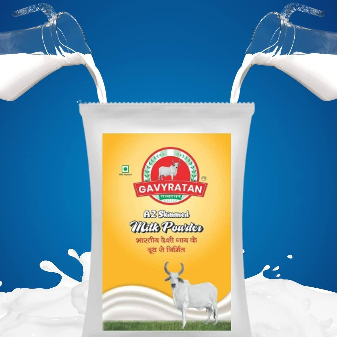 GAVYRATAN GAVYRATAN A2 Cow Skimmed Milk Powder 1kg | All Natural | 100% Pure | Boosts Liver Health | No Added Preservatives | Sugar Free | Perfect for Tea & Coffee | Pack of 1