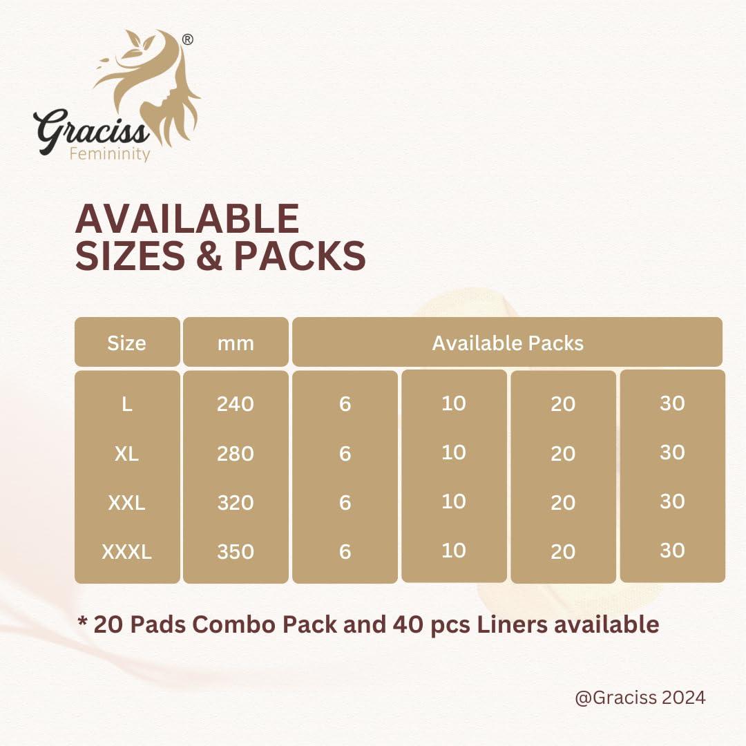 Graciss ; Femininity Graciss 10 Pcs Bamboo 3XL(350MM) size Ultra-thin Sanitary Pads for Women | sanitary napkins| Rash & Odour free| With premium cotton top and Bamboo strip With disposable wrap