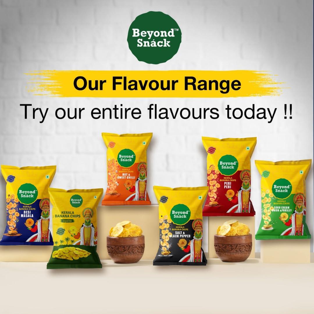 Beyond Snáck Beyond Snack Kerala Banana Chips Thin Cruchy Crispy Snacks Salt and Pepper Flavour 300g (100g*3) - Family Pack