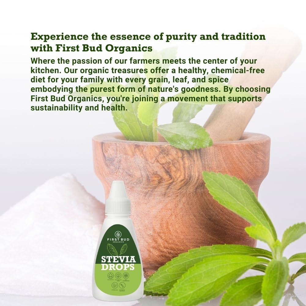 First Bud Organics First Bud Organics Pure Stevia Drops - 20ml | Zero Calorie, Natural Sweetener, Non-GMO & Sugar-Free Stevia Drops | Sugar Substitute For 400 Serving, Low Glycemic index & Promote Oral Health