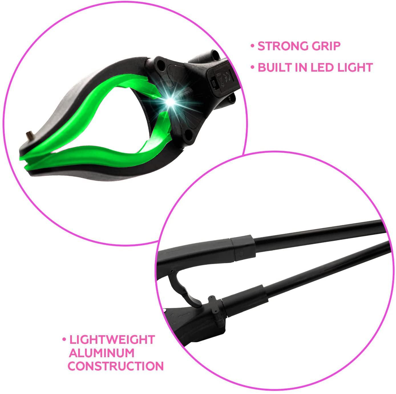 Luxet Grabber Tool 32\" Aluminum Magnetic Claw with LED Light, Lightweight Foldable Reacher Grabber Pickup Tool, Gripper Grabbers for Elderly Grab it Reaching Tool Trash Picker Grabber, Green, by Luxet